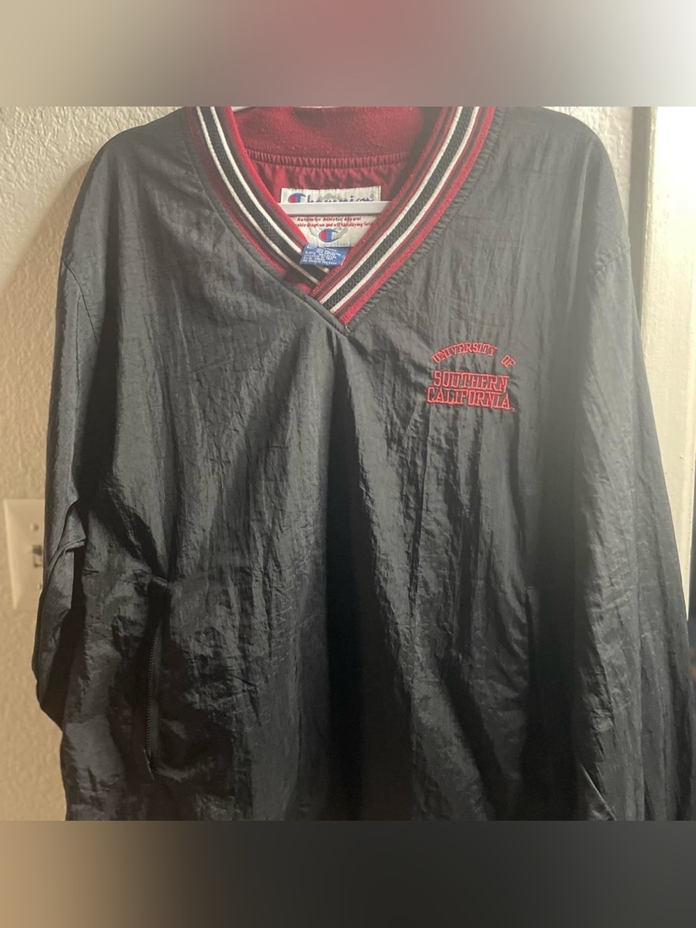 Champion Black Pullover V-Neck with Red and White Trim